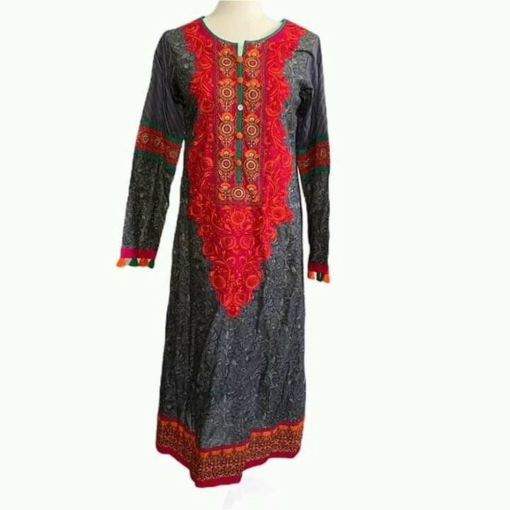 J Pretwear Gray and Red Kurta Size S